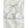 imageSHENHE Womens Triangle Halter Bikini Top Floral Tie Back Smocked Cute Swimsuit TopMulticolor Yellow Green
