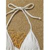 imageSHENHE Womens Triangle Halter Bikini Top Floral Tie Back Smocked Cute Swimsuit TopSolid Beige