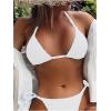imageSHENHE Womens Triangle Halter Bikini Top Floral Tie Back Smocked Cute Swimsuit TopSolid White