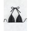 imageSHENHE Womens Triangle Halter Bikini Top Floral Tie Back Smocked Cute Swimsuit TopTextured Black