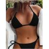 imageSHENHE Womens Triangle Halter Bikini Top Floral Tie Back Smocked Cute Swimsuit TopTextured Black
