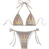imageSHENHE Womens 2 Piece Swimsuit Floral Print Halter Tie Side Triangle Bikini SetMulticolor Chevron
