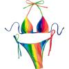 imageSHENHE Womens 2 Piece Swimsuit Floral Print Halter Tie Side Triangle Bikini SetMulticolor Colorblock