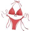 imageSHENHE Womens Checkered Swimsuits 2 Pieces Halter Triangle Plaid Cheeky Bikini SetRed and White Plaid