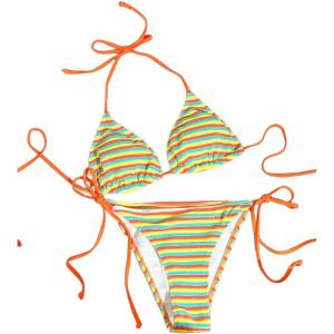 imageSHENHE Womens 2 Piece Swimsuit Floral Print Halter Tie Side Triangle Bikini SetOrange Stripped
