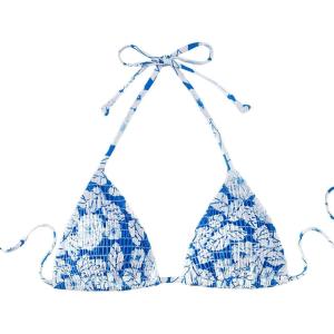 imageSHENHE Womens Triangle Halter Bikini Top Floral Tie Back Smocked Cute Swimsuit TopBlue and White
