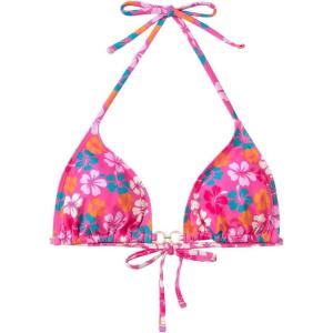 imageSHENHE Womens Triangle Halter Bikini Top Floral Tie Back Smocked Cute Swimsuit TopHot Pink Blue