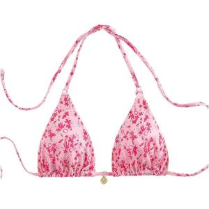 imageSHENHE Womens Triangle Halter Bikini Top Floral Tie Back Smocked Cute Swimsuit TopHot Pink a