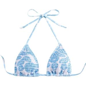 imageSHENHE Womens Triangle Halter Bikini Top Floral Tie Back Smocked Cute Swimsuit TopLight Blue