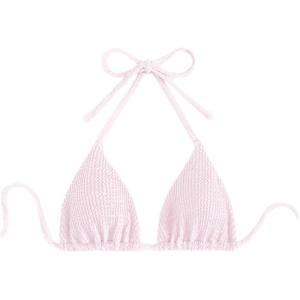 imageSHENHE Womens Triangle Halter Bikini Top Floral Tie Back Smocked Cute Swimsuit TopLight Pink