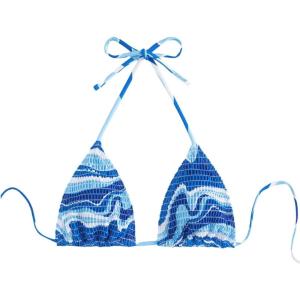 imageSHENHE Womens Triangle Halter Bikini Top Floral Tie Back Smocked Cute Swimsuit TopMulticolor Blue B