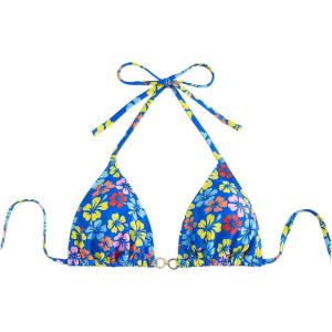 imageSHENHE Womens Triangle Halter Bikini Top Floral Tie Back Smocked Cute Swimsuit TopMulticolor Blue Yellow