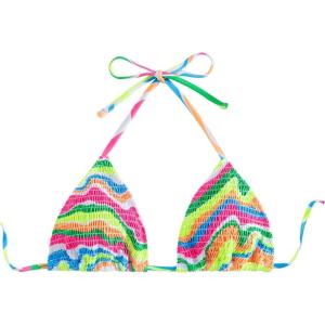 imageSHENHE Womens Triangle Halter Bikini Top Floral Tie Back Smocked Cute Swimsuit TopMulticolor Yellow Green