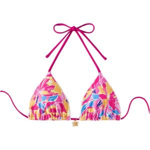 imageSHENHE Womens Triangle Halter Bikini Top Floral Tie Back Smocked Cute Swimsuit TopPink Yellow Multi