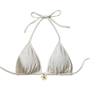 imageSHENHE Womens Triangle Halter Bikini Top Floral Tie Back Smocked Cute Swimsuit TopSolid Beige