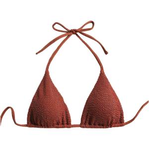 imageSHENHE Womens Triangle Halter Bikini Top Floral Tie Back Smocked Cute Swimsuit TopSolid Brown