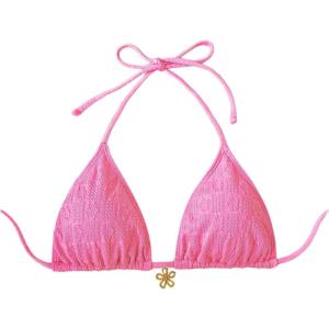 imageSHENHE Womens Triangle Halter Bikini Top Floral Tie Back Smocked Cute Swimsuit TopSolid Pink