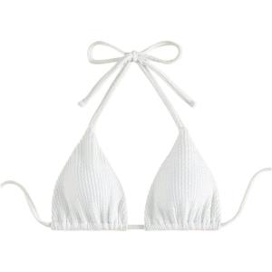 imageSHENHE Womens Triangle Halter Bikini Top Floral Tie Back Smocked Cute Swimsuit TopSolid White