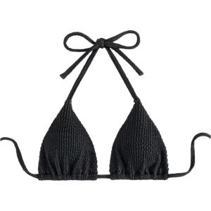 imageSHENHE Womens Triangle Halter Bikini Top Floral Tie Back Smocked Cute Swimsuit TopTextured Black