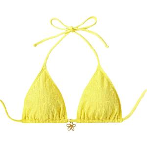 imageSHENHE Womens Triangle Halter Bikini Top Floral Tie Back Smocked Cute Swimsuit TopYellow