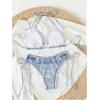 imageSHENHE Womens 2 Piece Swimsuits Denim Print Halter String Triangle Tie Side Bikini SetBlue