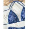 imageSHENHE Womens 2 Piece Swimsuits Denim Print Halter String Triangle Tie Side Bikini SetDeep Blue