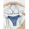 imageSHENHE Womens 2 Piece Swimsuits Denim Print Halter String Triangle Tie Side Bikini SetDeep Blue