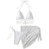 imageSHENHE Womens 3 Piece Floral Lace Criss Cross Halter Triangle Bikini Set with Sarong Cover UpsWhite