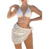 imageSHENHE Womens 3 Piece Floral Lace Criss Cross Halter Triangle Bikini Set with Sarong Cover UpsWhite