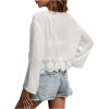 imageSHENHE Womens Lace Trim Tie Front Long Sleeve Kimono Beach Cover Up Boho Cardigan Kimono White Medium