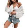 imageSHENHE Womens Lace Trim Tie Front Long Sleeve Kimono Beach Cover Up Boho Cardigan Kimono White Medium
