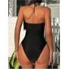 imageSHENHE Womens Sexy One Piece Cut Out Halter Bathing Suit 3D Flower Rosette Swimsuit Black Medium