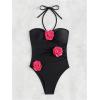 imageSHENHE Womens Sexy One Piece Cut Out Halter Bathing Suit 3D Flower Rosette Swimsuit Black Medium