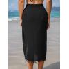imageSHENHE Womens Sheer Mesh Twist Pom Pom Swim Coverups Split Thigh Wrap Beach Midi SkirtsBlack