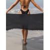 imageSHENHE Womens Sheer Mesh Twist Pom Pom Swim Coverups Split Thigh Wrap Beach Midi SkirtsBlack