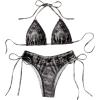 imageSHENHE Womens 2 Piece Swimsuits Denim Print Halter String Triangle Tie Side Bikini SetBlack
