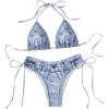 imageSHENHE Womens 2 Piece Swimsuits Denim Print Halter String Triangle Tie Side Bikini SetBlue