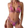 imageSHENHE Womens 2 Piece Swimsuits Halter Tie Side Patchwork Bikini Set Boho Bathing SuitPink