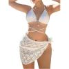imageSHENHE Womens 3 Piece Floral Lace Criss Cross Halter Triangle Bikini Set with Sarong Cover UpsWhite