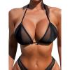 imageSHENHE Womens Mesh Halter Triangle Bikini Top Tie Back Bathing Suit Top Swimwear Black Medium