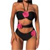 imageSHENHE Womens Sexy One Piece Cut Out Halter Bathing Suit 3D Flower Rosette Swimsuit Black Medium