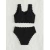 imageSHENHE Girls Scallop Trim Scoop Neck Sleeveless Solid 2 Piece Bikini SwimsuitsBlack