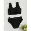 imageSHENHE Girls Scallop Trim Scoop Neck Sleeveless Solid 2 Piece Bikini SwimsuitsBlack