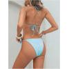 imageSHENHE Womens 2 Piece Halter Triangle Swimsuit Textured Tie Side Triangle Bikini Bathing SuitFlower Light Blue
