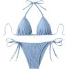 imageSHENHE Womens 2 Piece Halter Triangle Swimsuit Textured Tie Side Triangle Bikini Bathing SuitHaze Blue