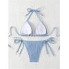 imageSHENHE Womens 2 Piece Halter Triangle Swimsuit Textured Tie Side Triangle Bikini Bathing SuitHaze Blue