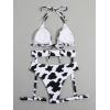 imageSHENHE Womens 3 Piece Cow Print Cut Out Tie Backless Halter Triangle Bikini Swimsuit Bathing SuitBlack