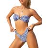 imageSHENHE Womens Floral Bandeau Bikini Set O Ring High Cut Strapless 2 Piece SwimsuitBlue and White