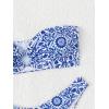imageSHENHE Womens Floral Bandeau Bikini Set O Ring High Cut Strapless 2 Piece SwimsuitBlue and White