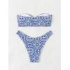 imageSHENHE Womens Floral Bandeau Bikini Set O Ring High Cut Strapless 2 Piece SwimsuitBlue and White
